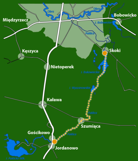 Trasa spływu na mapie